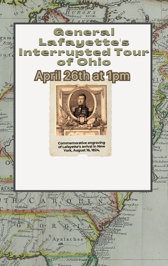 A map and a picture of General Lafayette in a frame