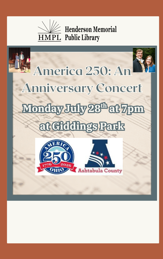 Ashtabula County America 250 Logo with picture of the Hildebrands in their colonial costumes