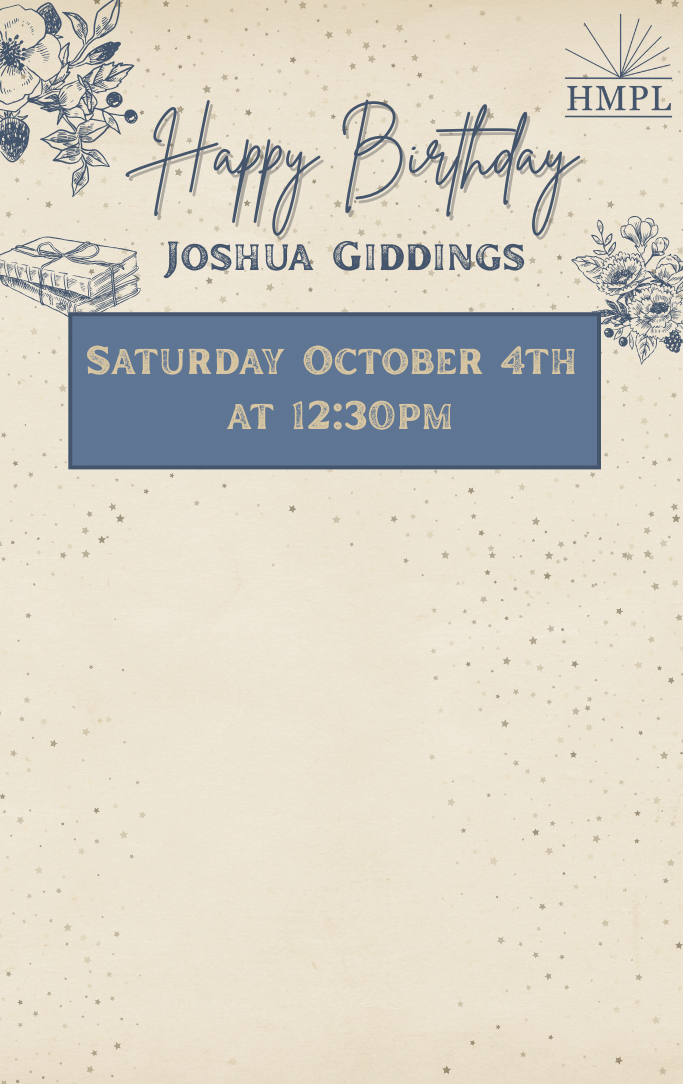 Tan and Blue background with flowers and books to celebrate Joshua Gidding's Birthday