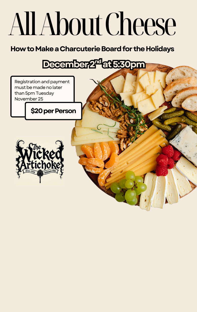 A charcuterie board with meats, cheeses, and fruits