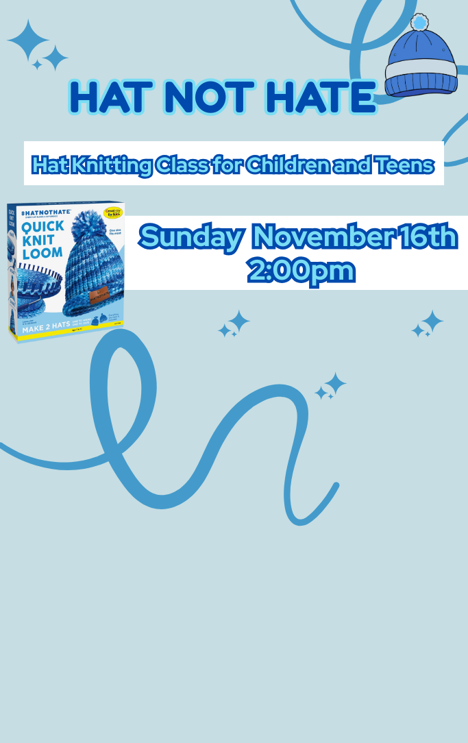 a blue hat with a box for the Hat Not Hate initiative 