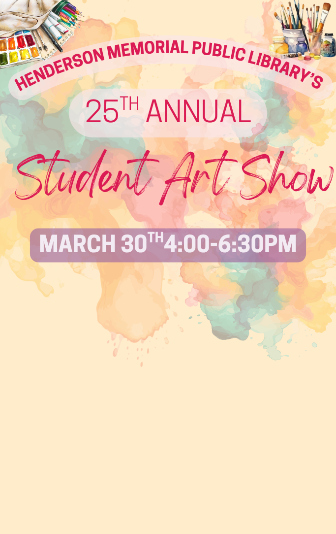 rainbow paint splotches with a cup of paint brushes and paints