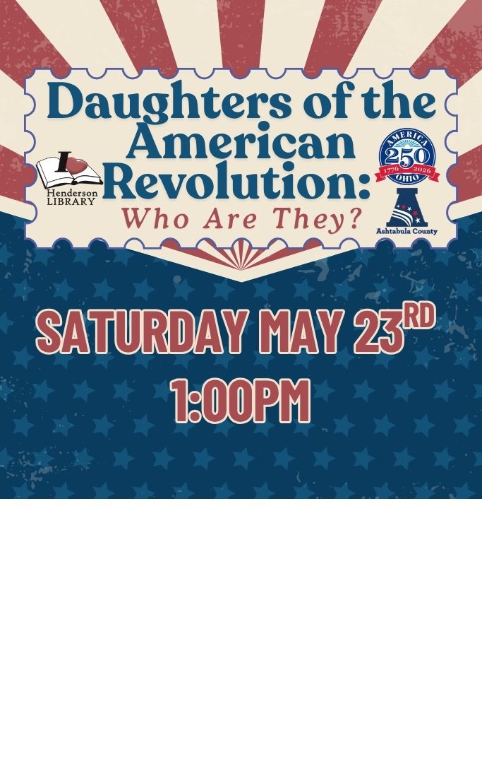 Retro Red, White, and Blue background with the America 250 Logo and the Henderson LIbrary Logo