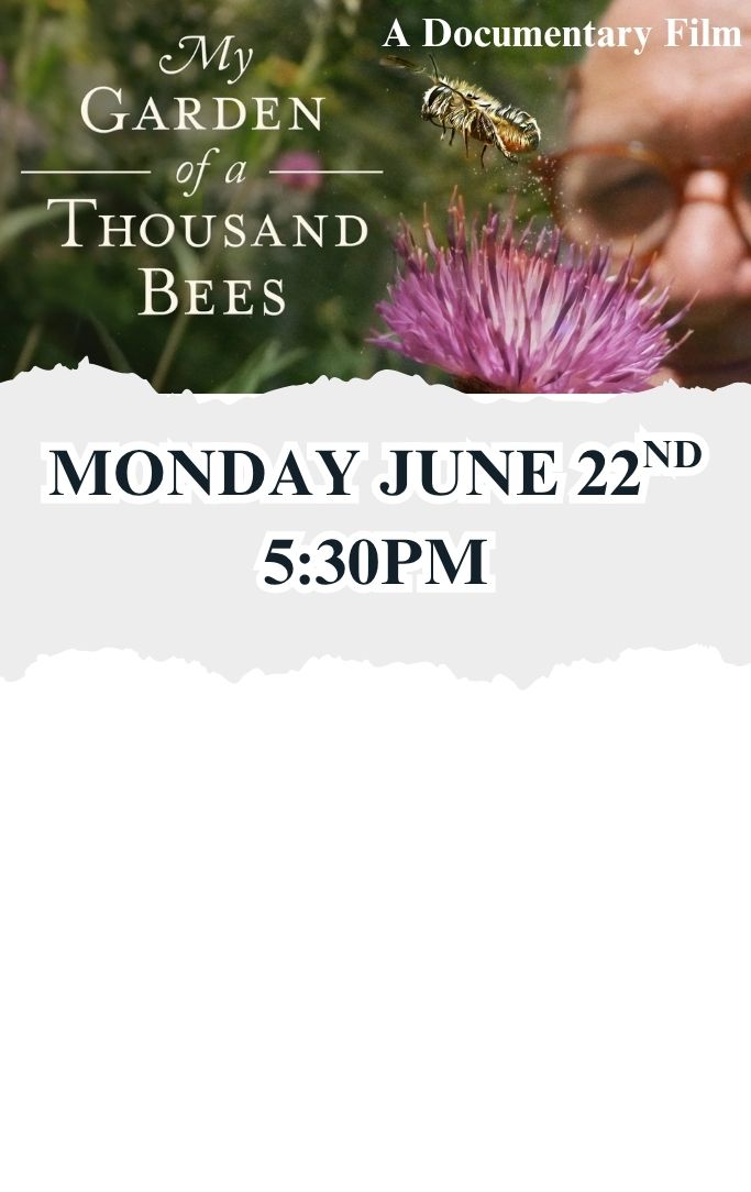 a man holding a thistle flower with a bee flying around