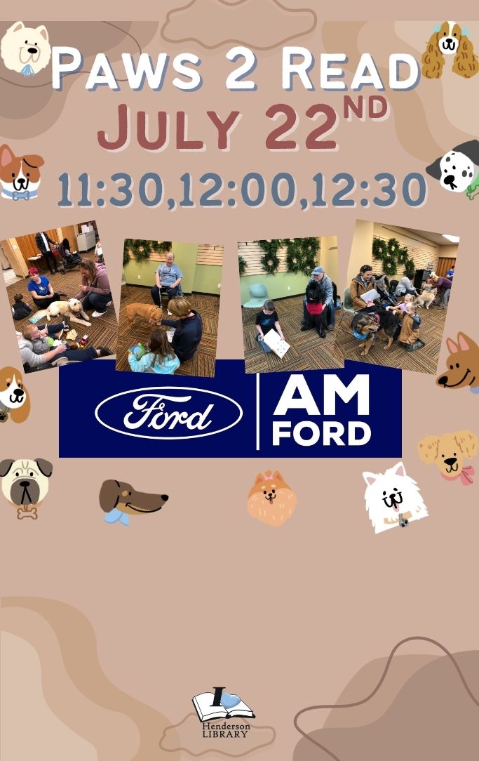 Different breeds of dogs and children reading to the therapy dogs