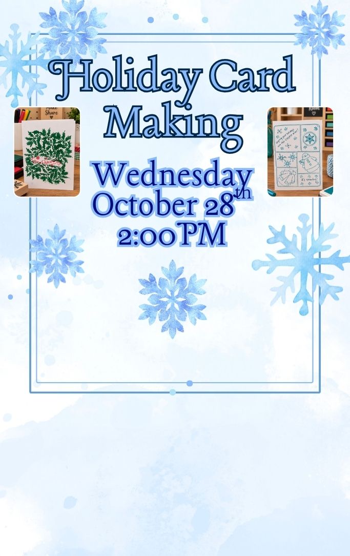 blue snowflakes with two examples of stamped cards